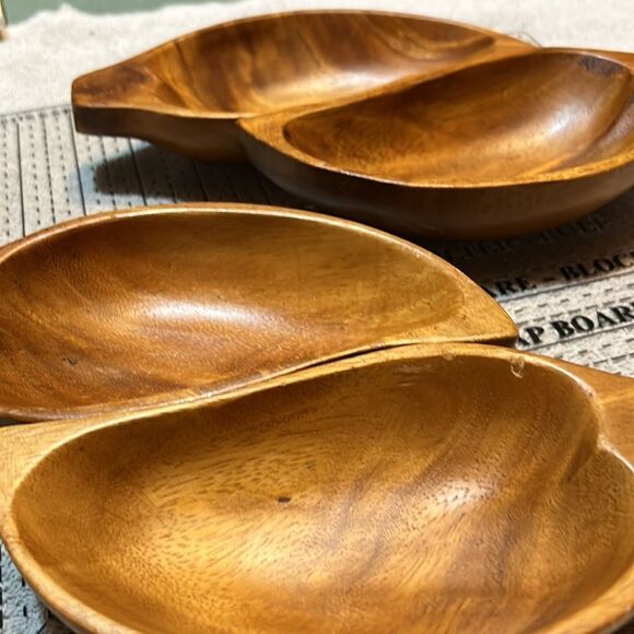 Vintage Pair of Nested Trinket Bowls Monkey Wood - Picture 9 of 9
